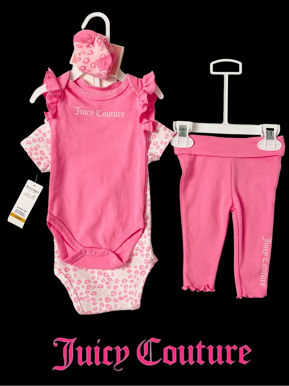 NWT✨Pink Juicy Couture 4-Piece Infant Girl Outfit Set Size 0-3 Months